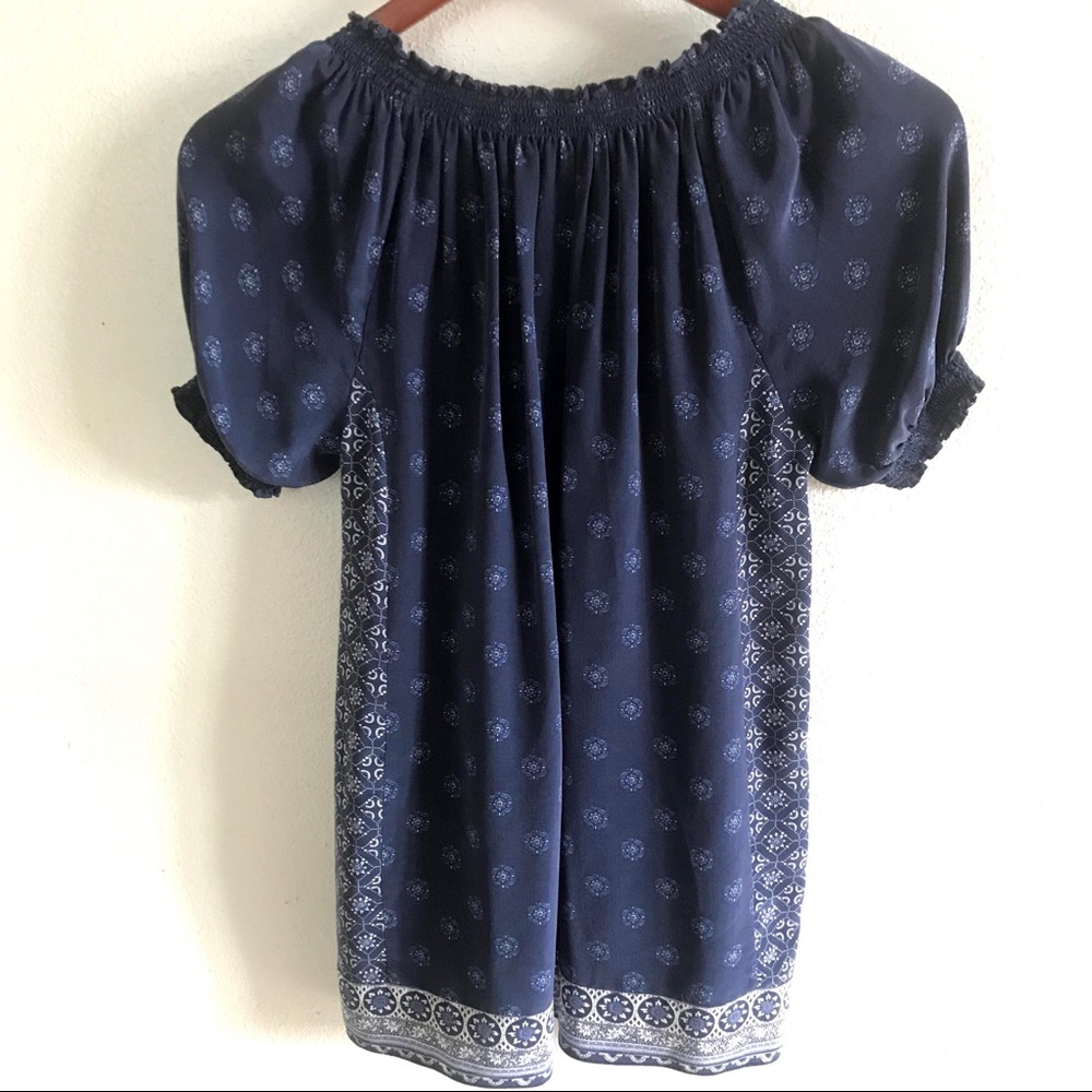 Joie Masha Silk Print Navy Short Sleeve Top Small - Picture 2 of 6